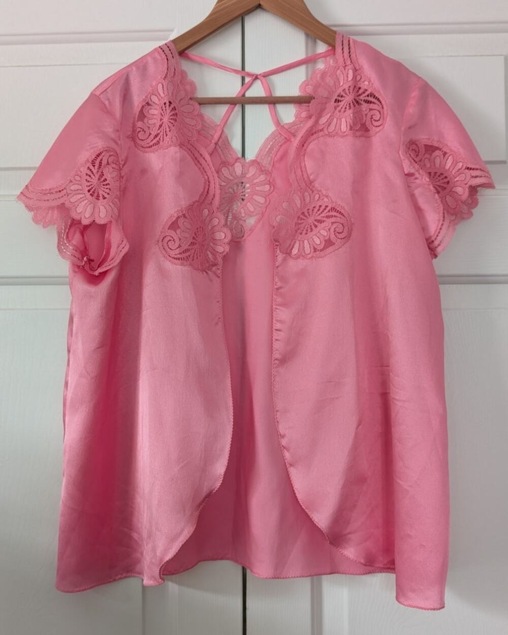 Vintage Mataj Odette Barsa Pink Open Front Short Sleeve Bed Jacket